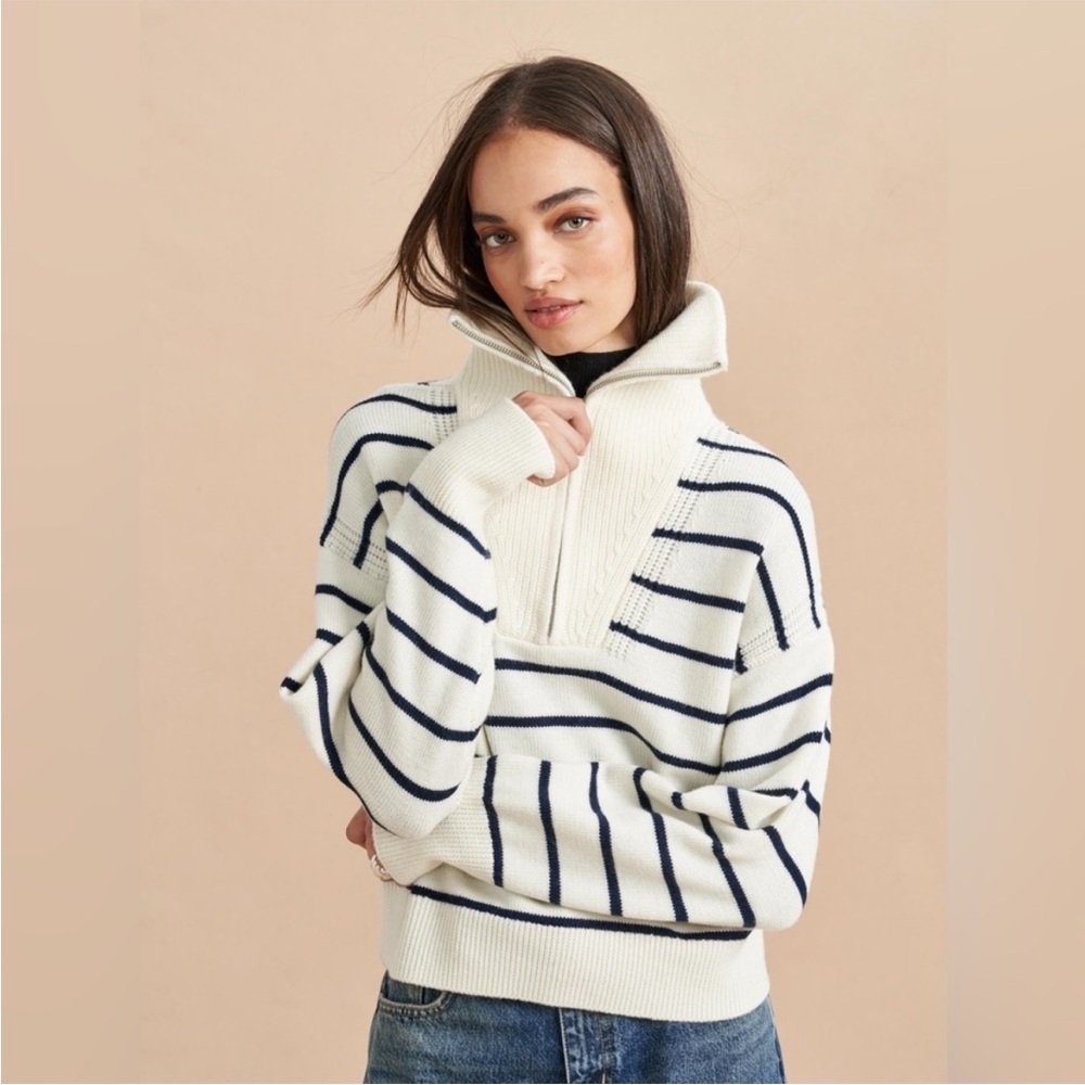La Ligne Bastien Striped White and Navy Women's Sweater
